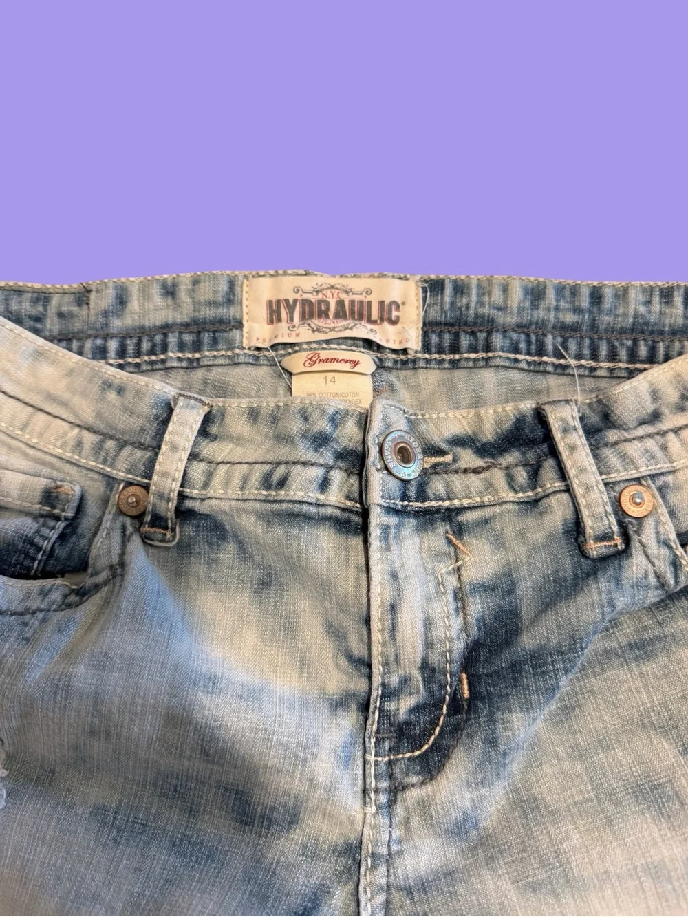Hydraulic Light Blue Distressed Denim Shorts